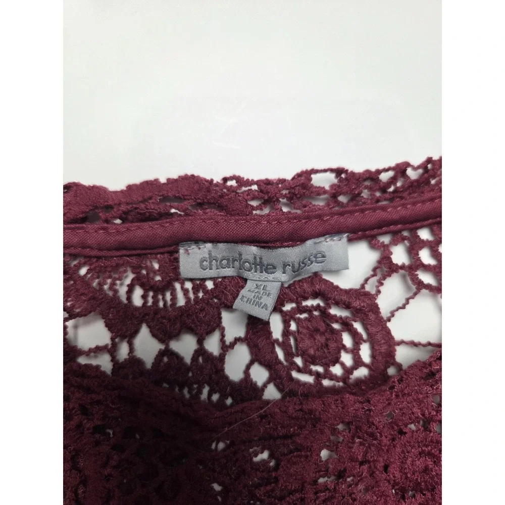 Charlotte Russe Lace Maroon Polyester Long Sleeve Top Size XL
